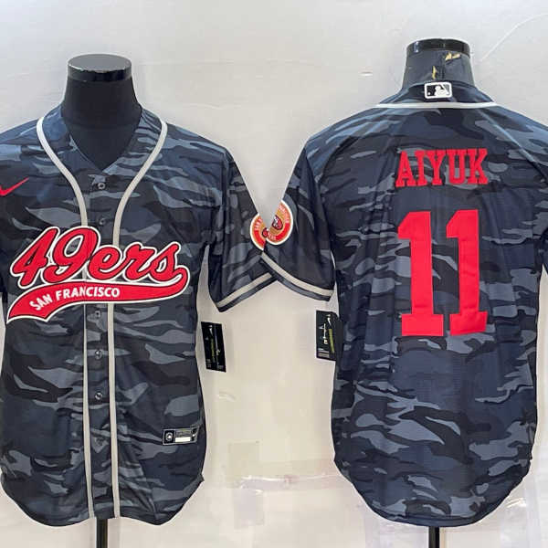 Men’s San Francisco 49ers #11 Brandon Aiyuk Grey Camo With Patch Cool Base Stitched Baseball Jersey