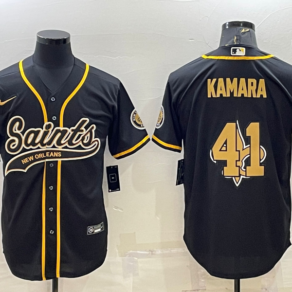 Men’s New Orleans Saints #41 Alvin Kamara Black Team Big Logo With Patch Cool Base Stitched Baseball Jersey