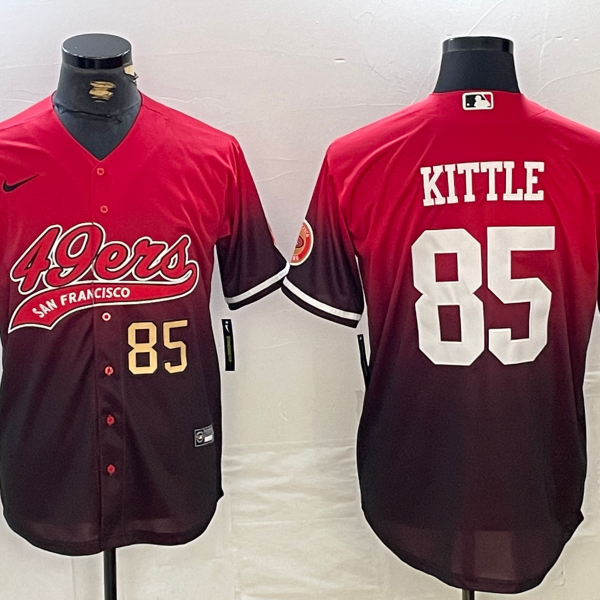 Men’s San Francisco 49ers #85 George Kittle Red Black With Patch Cool Base Stitched Baseball Jerseys