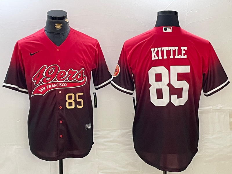 Men’s San Francisco 49ers #85 George Kittle Red Black With Patch Cool Base Stitched Baseball Jerseys