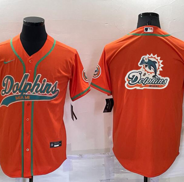 Men’s Miami Dolphins Orange Team Big Logo With Patch Cool Base Stitched Baseball Jersey