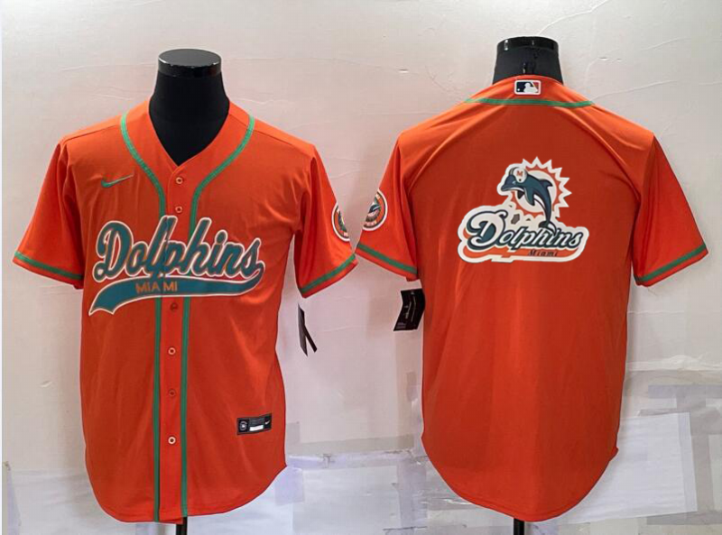 Men’s Miami Dolphins Orange Team Big Logo With Patch Cool Base Stitched Baseball Jersey