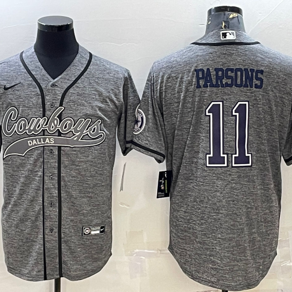 Men’s Dallas Cowboys #11 Micah Parsons Grey Gridiron With Patch Cool Base Stitched Baseball Jersey