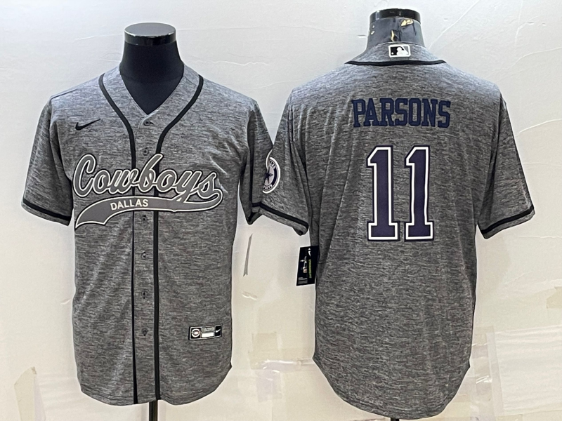 Men’s Dallas Cowboys #11 Micah Parsons Grey Gridiron With Patch Cool Base Stitched Baseball Jersey