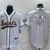 Men’s New Orleans Saints White Team Big Logo With Patch Cool Base Stitched Baseball Jersey