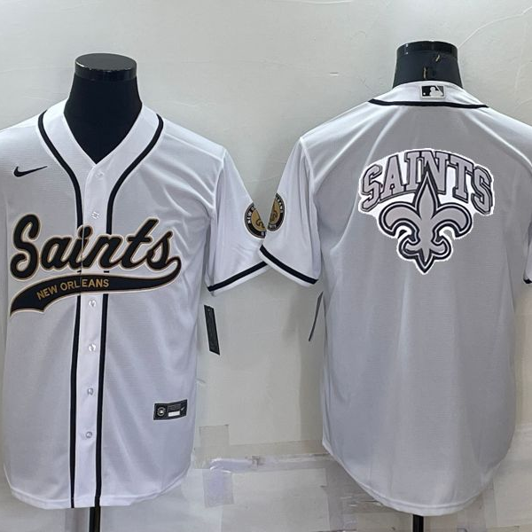 Men’s New Orleans Saints White Team Big Logo With Patch Cool Base Stitched Baseball Jersey