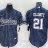 Men’s Dallas Cowboys #21 Ezekiel Elliott Navy Blue Pinstripe With Patch Cool Base Stitched Baseball Jersey