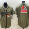 Men’s Cleveland Browns Olive 2022 Salute To Service Team Big Logo Cool Base Stitched Baseball Jersey