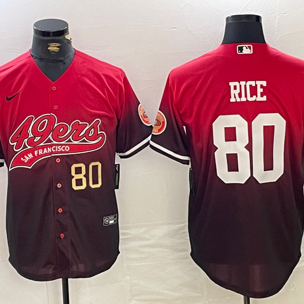 Men’s San Francisco 49ers #80 Jerry Rice Red Black With Patch Cool Base Stitched Baseball Jerseys