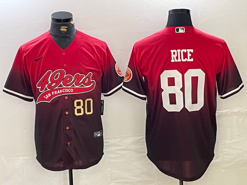 Men’s San Francisco 49ers #80 Jerry Rice Red Black With Patch Cool Base Stitched Baseball Jerseys