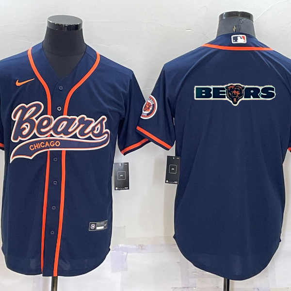 Men’s Chicago Bears Navy Team Big Logo With Patch Cool Base Stitched Baseball Jersey