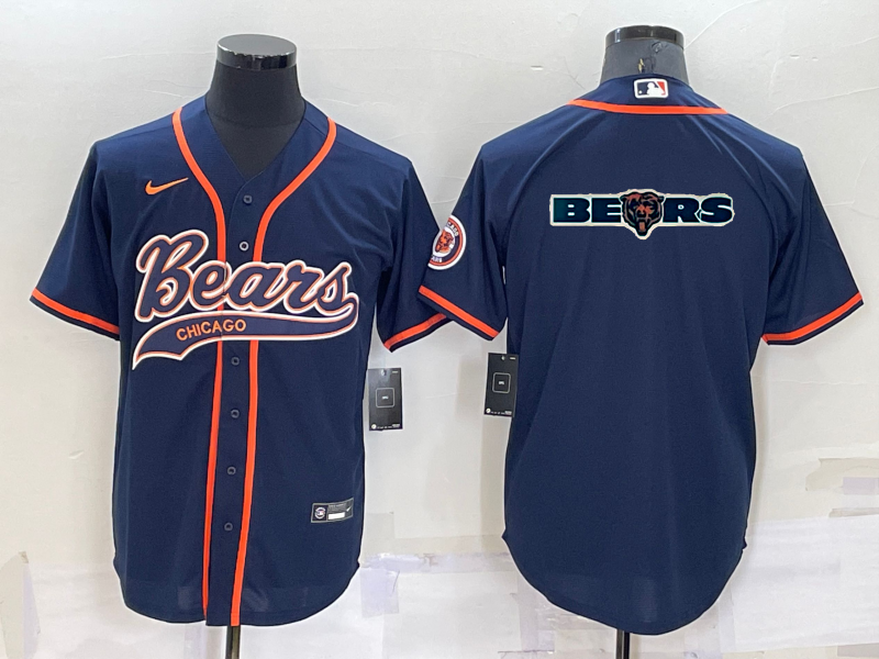 Men’s Chicago Bears Navy Team Big Logo With Patch Cool Base Stitched Baseball Jersey
