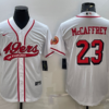 Men’s San Francisco 49ers #23 Christian McCaffrey New White With Patch Cool Base Stitched Baseball Jersey