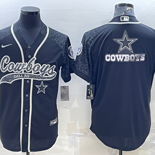 Men’s Dallas Cowboys Black Reflective Team Big Logo With Patch Cool Base Stitched Baseball Jersey