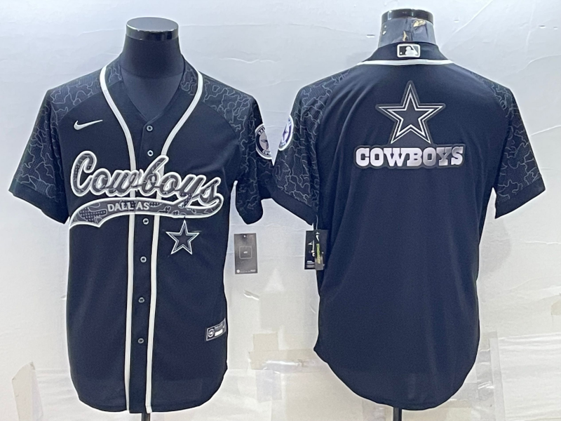 Men’s Dallas Cowboys Black Reflective Team Big Logo With Patch Cool Base Stitched Baseball Jersey