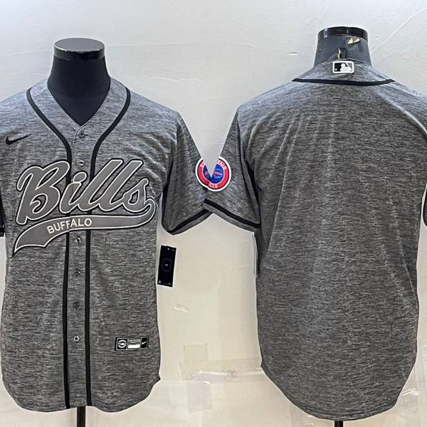 Men’s Buffalo Bills Blank Grey With Patch Cool Base Stitched Baseball Jersey