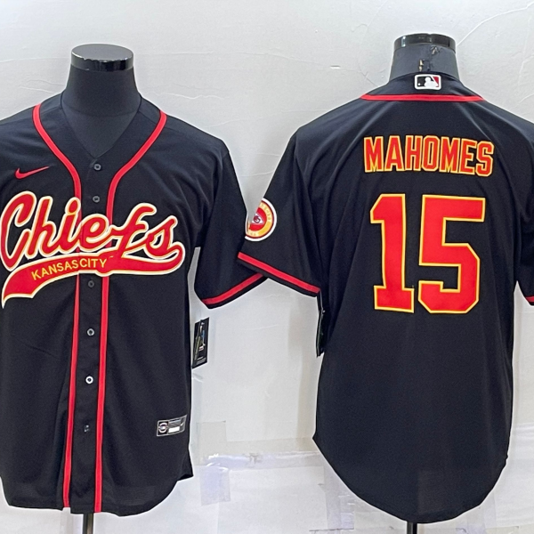 Men’s Kansas City Chiefs Patrick Mahomes Black Stitched Cool Base Nike Baseball Jersey