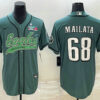 Men’s Philadelphia Eagles #68 Jordan Mailata Green With Super Bowl LVII Patch Cool Base Stitched Baseball Jersey