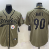Men’s Pittsburgh Steelers #90 TJ Watt Olive 2022 Salute to Service Cool Base Stitched Baseball Jersey