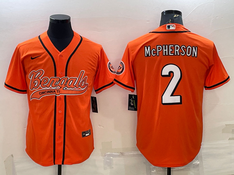 Men’s Cincinnati Bengals #2 Evan McPherson Orange With Patch Cool Base Stitched Baseball Jersey