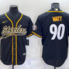 Men’s Pittsburgh Steelers #90 T.J. Watt Black With Patch Cool Base Stitched Baseball Jersey