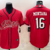 Men’s San Francisco 49ers #16 Joe Montana Red Color Rush With Patch Cool Base Stitched Baseball Jersey
