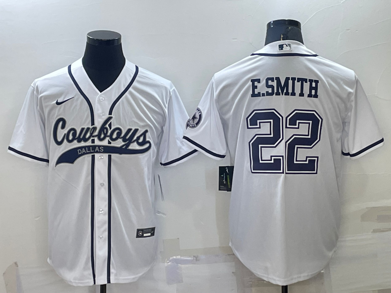 Men’s Dallas Cowboys #22 Emmitt Smith White Stitched Cool Base Nike Baseball Jersey