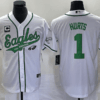 Men’s Philadelphia Eagles #1 Jalen Hurts White C Patch Cool Base Stitched Baseball Jersey1