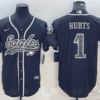 Men’s Philadelphia Eagles #1 Jalen Hurts Black Reflective With Patch Cool Base Stitched Baseball Jersey