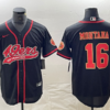 Men’s San Francisco 49ers #16 Joe Montana Black Red With Patch Cool Base Stitched Baseball Jersey
