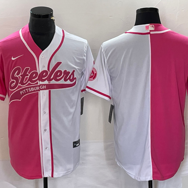 Men’s Pittsburgh Steelers Blank Pink White Two Tone With Patch Cool Base Stitched Baseball Jersey