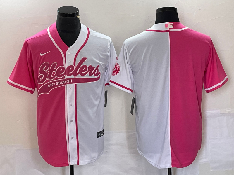 Men’s Pittsburgh Steelers Blank Pink White Two Tone With Patch Cool Base Stitched Baseball Jersey