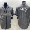 Men’s New England Patriots Gray Team Big Logo With Patch Cool Base Stitched Baseball Jersey