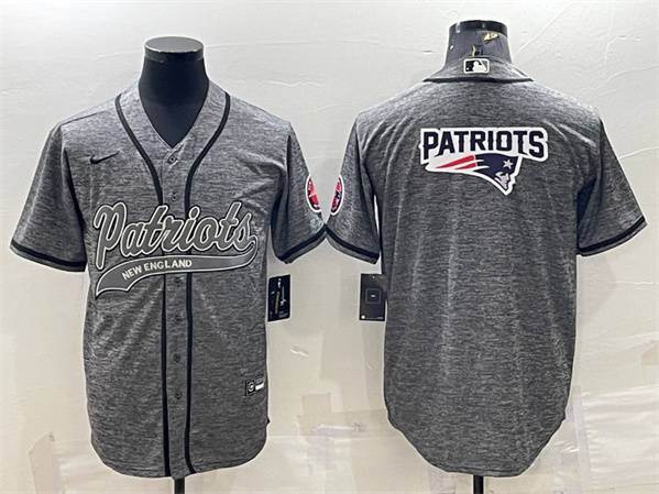 Men’s New England Patriots Gray Team Big Logo With Patch Cool Base Stitched Baseball Jersey