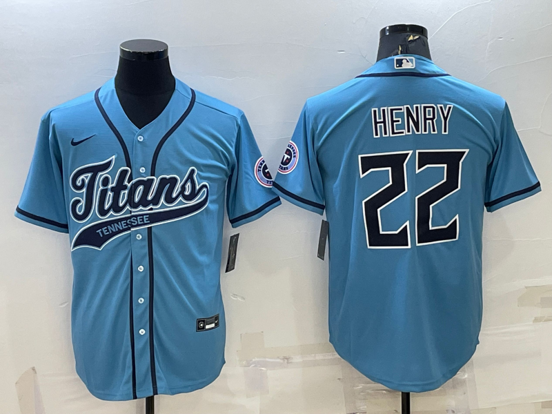 Men’s Tennessee Titans #22 Derrick Henry Blue With Patch Cool Base Stitched Baseball Jersey