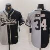 Men’s Las Vegas Raiders #34 Bo Jackson Grey Black Split Cool Base Stitched Baseball Jersey