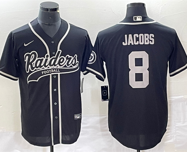 Mens Las Vegas Raiders #8 Josh Jacobs Black Cool Base Stitched Baseball Jersey