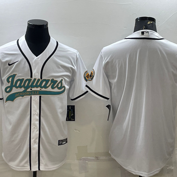 Men’s Jacksonville Jaguars Blank White With Patch Cool Base Stitched Baseball Jersey