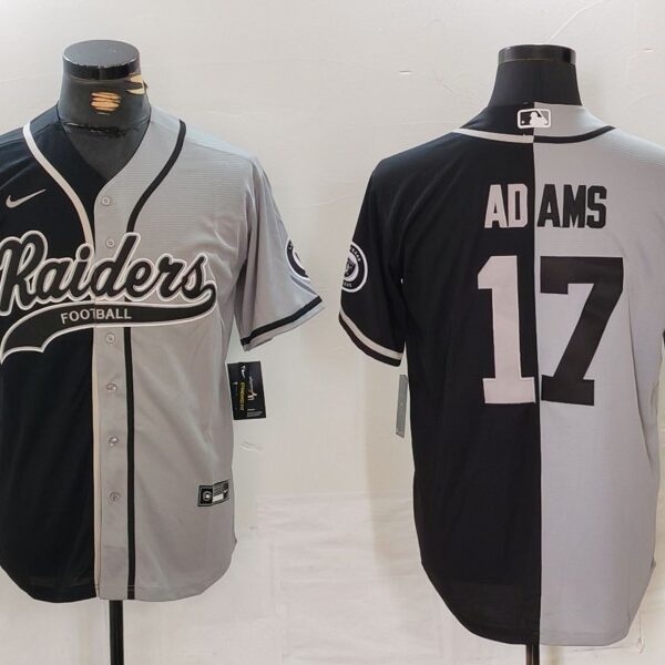Men’s Las Vegas Raiders #17 Davante Adams Grey Black Split Cool Base Stitched Baseball Jersey