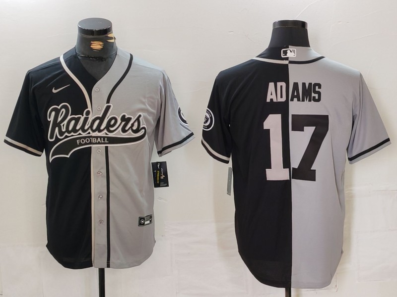 Men’s Las Vegas Raiders #17 Davante Adams Grey Black Split Cool Base Stitched Baseball Jersey