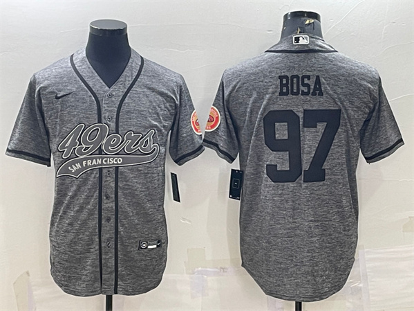 Men’s San Francisco 49ers #97 Nick Bosa Gray With Patch Cool Base Stitched Baseball Jersey