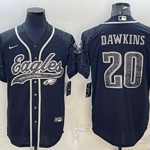 Men’s Philadelphia Eagles #20 Brian Dawkins Black Reflective With Patch Cool Base Stitched Baseball Jersey
