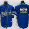 Men’s Seattle Seahawks Big Logo Blue With Patch Cool Base Stitched Baseball Jersey