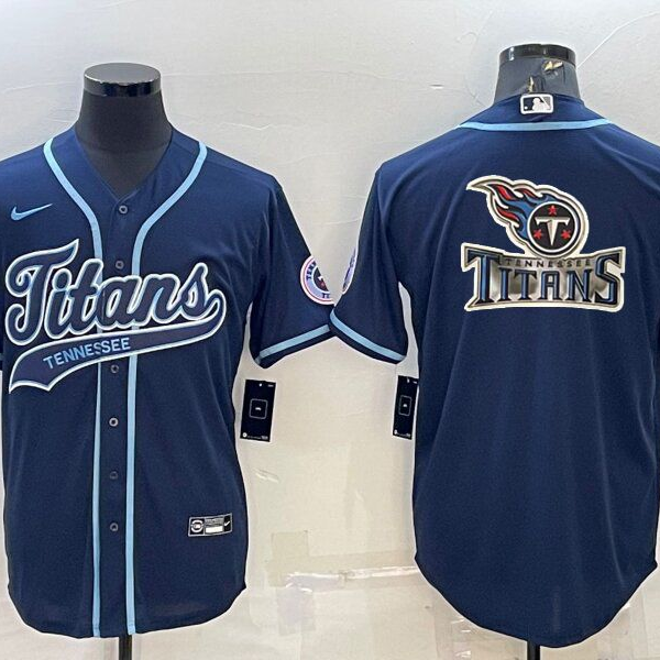Men’s Tennessee Titans Navy Blue Team Big Logo With Patch Cool Base Stitched Baseball Jersey