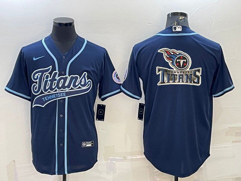 Men’s Tennessee Titans Navy Blue Team Big Logo With Patch Cool Base Stitched Baseball Jersey