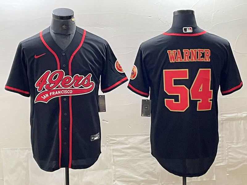 Men’s San Francisco 49ers #54 Fred Warner Black Red With Patch Cool Base Stitched Baseball Jersey