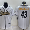 Men’s Pittsburgh Steelers #43 Troy Polamalu White With Patch Cool Base Stitched Baseball Jersey