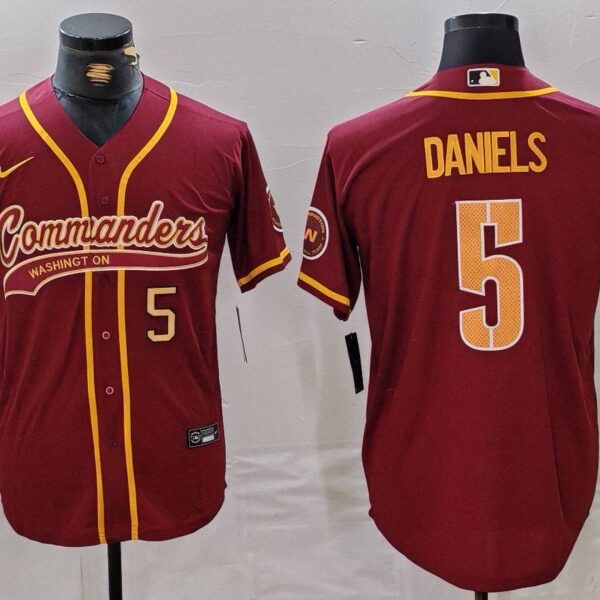 Men’s Washington Commanders #5 Jayden Daniels Burgundy With Patch Cool Base Stitched Baseball Jerseys