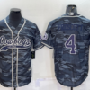 Men’s Dallas Cowboys #4 Dak Prescott Blue Name Grey Camo With Patch Cool Base Stitched Baseball Jersey
