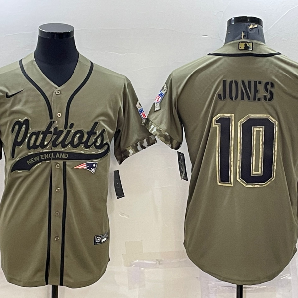 Men’s New England Patriots #10 Mac Jones Olive 2022 Salute to Service Cool Base Stitched Baseball Jersey